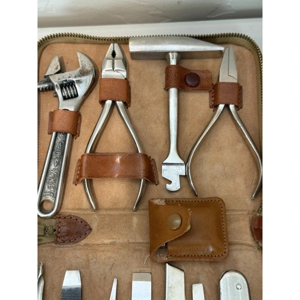 Antique 1950s Germany Premium Co Tool Kit Rare With Leather Case Stamped